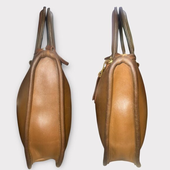 VTG Coach Slim Compact Satchel 9425 Tabac Leather Brass Early 80s NYC Made Bag - Picture 3 of 8